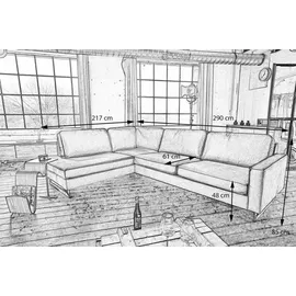 KAWOLA Ecksofa VILNIUS 3-Sitzer mit Recamiere links Kunstleder mit Lederanteil cognac