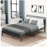 HAUSS SPLOE Metallbett mit MDF-Kopfteil, Lattenrost, modernes Design, 140 x 200 cm, schwarz (140x200cm ohne Matratze), mit Lattenrost, Bettrahmen Gästebett Jugendbett schwarz