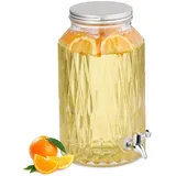 Relaxdays Getränkespender, Limobehälter 5L, Rauten-Design, Zapfhahn und Deckel, Wasserspender, aus Glas, transparent