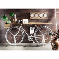 More2Home Konsolentisch Fahrrad-Konsolentisch WHITY, Metall weiß/Mangoholz, mit Holzkorb