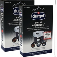 Quvido Pflegeset mit Reinigungsbürste 3mm Borsten und Spezial-Entkalker Durgol Swiss Espresso für Espresso- und Kaffeemaschinen aller Typen und Arten, 4x125ml Flaschen
