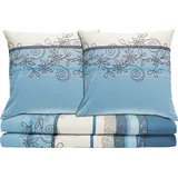 Erwin Müller Bettwäsche, Bettgarnitur Fein-Biber Blumen 4-TLG Sparpaket 4-teilig in hellblau | Gr.: 155 x 200 - 80 x 80 cm