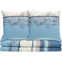 Erwin Müller Bettwäsche, Bettgarnitur Fein-Biber Blumen 4-TLG Sparpaket 4-teilig in hellblau | Gr.: 155 x 200 - 80 x 80 cm