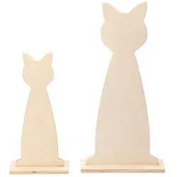 Katzen aus Holz, 25 und 35 cm, 2 Stück