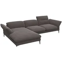 FLEXLUX Ecksofa Salino, Funktionssofa mit Recamiere, Relaxsofa, Ecksofa, Sofa mit Arm- und Kopfteil-Verstellungen, Kaltschaum & Stahl-Wellen braun