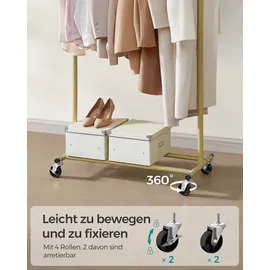 Songmics Kleiderständer Rollbar mit Ausziehbarer Stange 161,5 x 132 x 45 cm Gold