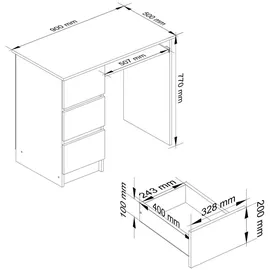 Akord Furniture Factory IP0PBIUCRA009, Gerade, Rechteckige Form, Matt, Eichenfarben, 3 Schubladen 500 mm - Dunkelbraun