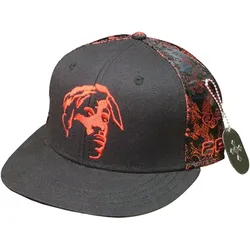 Tupac Damen und Herren Hip Hop Cap mit Tupac-Stickerei Flat-Rim TC108517TUP4 Schwarz/Rot - L