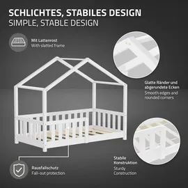 ML-Design Hausbett 70 x 140 cm Kiefer massiv weiß