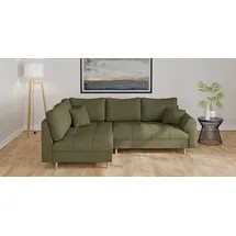 Home Affaire Ecksofa HOME AFFAIRE "CHARRE L-Form mit Ottomane, Maße B/T/H: 231/161/81 cm", grün, B:231cm H:81cm T:161cm, 100% Polyester, Sofas, Ecksofa, feine Steppung, lose Rücken- und Zierkissen, auch in Cord und Bouclé