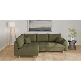 Home Affaire Ecksofa HOME AFFAIRE "CHARRE L-Form mit Ottomane, Maße B/T/H: 231/161/81 cm", grün, B:231cm H:81cm T:161cm, 100% Polyester, Sofas, Ecksofa, feine Steppung, lose Rücken- und Zierkissen, auch in Cord und Bouclé