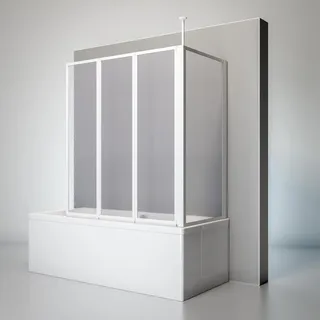 Schulte Duschwand Well mit Seitenwand, 129 x 140 x 75 cm, 3-teilig faltbar, Kunstglas Tropfen-Dekor, alpinweiß, - Weiß,
