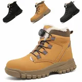ZSDZSZ Winter Sicherheitsschuhe Herren Damen Wasserdicht Leicht Arbeitsschuhe Stahlkappenschuhe rutschfeste Warm Gefüttert Sicherheitsstiefel mit Drehknopf, Orange, 44 EU - 44 EU