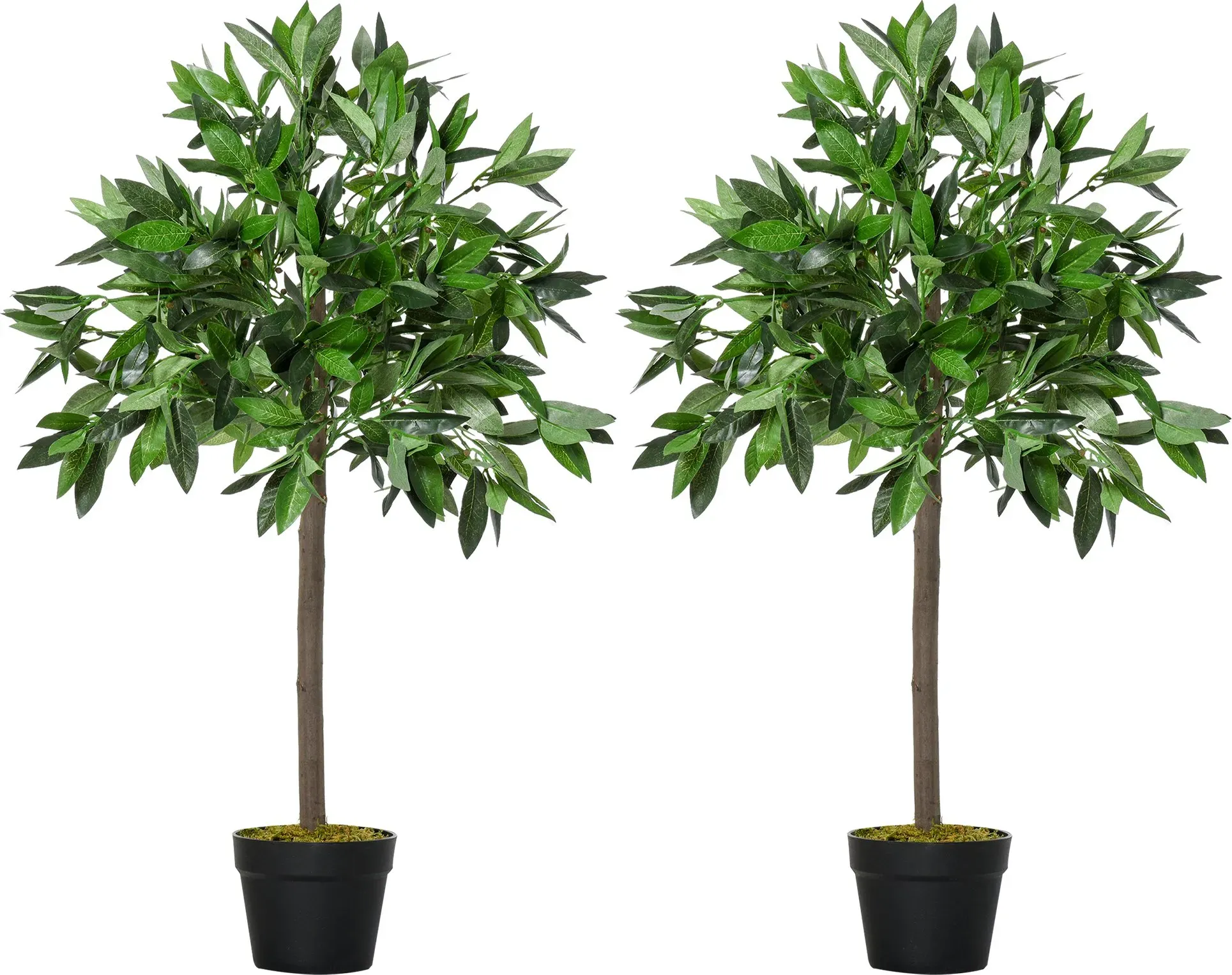 Outsunny 2er-Set Künstlicher Lorbeerbaum, 90 cm Kunstpflanzen im Zementtopf, Zimmerpflanze, künstliche Pflanzen für Indoor, Outdoor, Dekopflanzen, Grün   Aosom