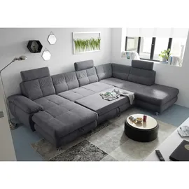 ed exciting design Wohnlandschaft mit Bettfunktion, Bettkasten, Armteilverstellung - grau