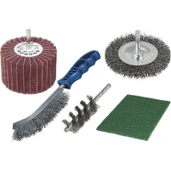 wolfcraft Metall-Bearbeitungs Set Drahtbürste Scheiben Zylinderdrahtbürste 5-tlg