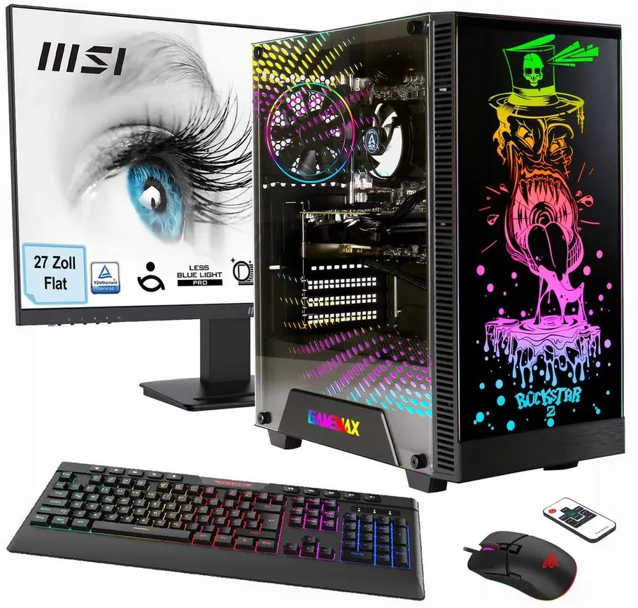 Hyrican Multimedia-PC Rockstar SET02497 PC-Komplettsystem (27", AMD Ryzen 5 5600G, Radeon Graphics, 16 GB RAM, 1000 GB SSD, Windows 11 + MSI PRO MP273A Monitor, 69cm (27) schwarz