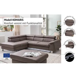 Cotta Ecksofa "Komaris L-Form, B: 249 cm", braun (mud), B:249cm H:72cm T:100cm, Microfaser PRIMABELLE (100% Polyester);Kunstleder SOFTLUX;Feinstruktur (100% Polyester);Kunstleder SOFTLUX/Struktur (100% Polyester);NaturLEDER, Sofas, Ecksofa, mit