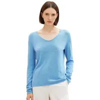 Tom Tailor Damen Basic Strickpullover mit V-Ausschnitt, 15584 - Sea Blue Melange, XXL