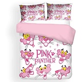 ANSSON Pink Panther Kinder Bettwäsche Animation Rosa Bettbezüge & 2 Kissenbezug Mikrofaser Bettwäsche-Sets 3-teilig Tochter Geschenke (King 240x220, Pink3)