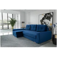 MEBLINI Schlafcouch mit Bettkasten - Kleines Ecksofa mit Schlaffunktion - Sofa mit Relaxfunktion und Kissen - Kleine Couch L-Form - Eckcouch - FURLA - 250x151x90cm Links - Blau Samt