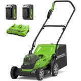 Greenworks 48V (2x24V) Kabelloser Akku Rasenmäher für Flächen bis zu 420 m2, 36 cm Schnittbreite, 40-Liter-Sack PLUS zwei 2 x 24V 4Ah-Akkus & Doppelladegerät, 3 Jahre Garantie, G24X2LM36K4X