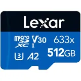 Lexar 512GB Micro SD Karte, microSDXC UHS-I Karte + SD-Adapter, Bis zu 100 MB/s Lesen, Speicherkarte Micro SD mit A2, C10, U3, V30, für Handy/Tablet//Überwachungskamera