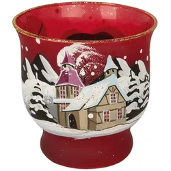 Teelichthalter Winterlandschaft für 1 Teelicht Glas rot