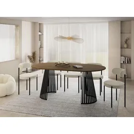 WFL GROUP Esstisch Rund Ausziehbar mit Lamellen im Loft-Stil – 100 bis 180 cm – Industrieller Tisch mit Schwarzen Metallbeinen, Platzsparend für Wohnzim... - Braun