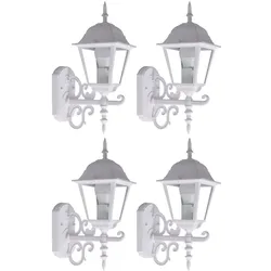 4er Set Laternen Haus Wand Beleuchtungen weiß Glas Antik Stil Garten Strahler Alu schwarz Leuchten