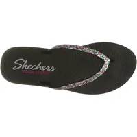 Skechers Damen Meditation Shine Away Zehentrenner, Black Mitobuck/Multi Rhinestone, 41 EU