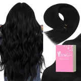 YoungSee Echthaar Tressen zum Einnahen Schwarz 50 cm Tressen Echthaar Schwarz Haartressen Echthaar Schwarz Echthaar Tressen Glatt Weave Extensions Echthaar Weft Tressen Doppelt Tressen 100g #1