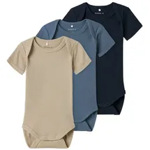 NAME IT Kurzarmbody NBNBODY 3P SS SOLID RIB NOOS (Packung, 3-tlg) blau 62