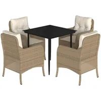 VidaXL 5-tlg. Garten-Essgruppe mit Kissen Beige Poly Rattan