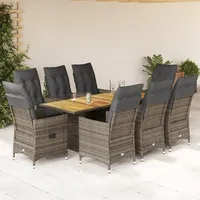 VidaXL 9-tlg. Garten-Essgruppe mit Kissen Grau Poly Rattan