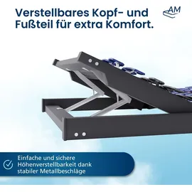 AM Qualitätsmatratzen Tellerlattenrost 7 Zonen Kopf- und Fußteil verstellbar 90 x 190 cm