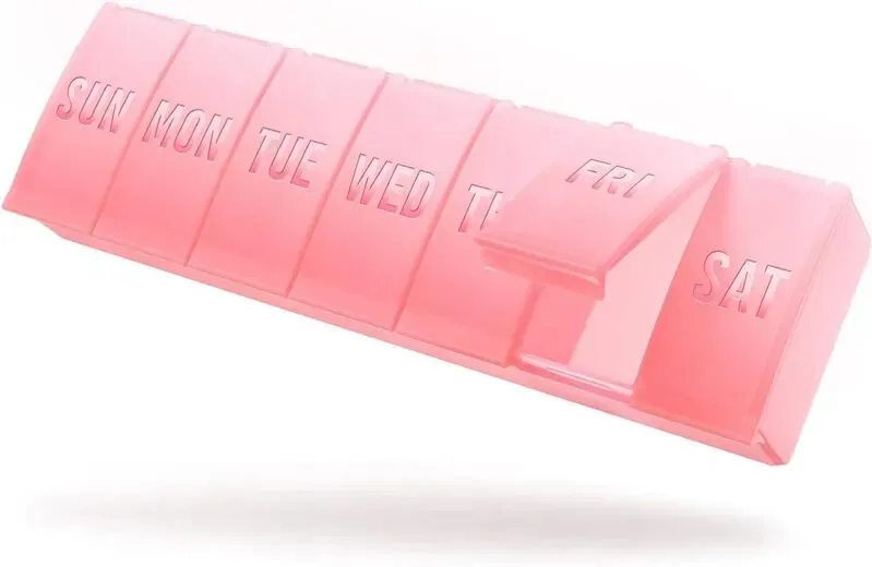 VVM 7-Tage-Pillen-Organizer, wöchentliche Medikamenten-Pillenbox, Reise-Pillenbox, geeignet für große Vitamine, Nahrungsergänzungsmittel, Fischöl, Pink 1 Stück