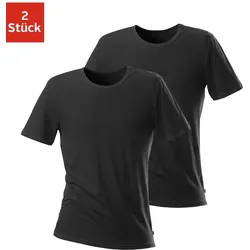 T-Shirt H.I.S, Herren, Gr. M, schwarz, Jersey, Obermaterial: 95% Baumwolle, 5% Elasthan, unifarben, Basic, bequem, Rundhals, Kurzarm abgesteppte Kante, Shirts, mit Rundhalsausschnitt perfekt als Unterziehshirt