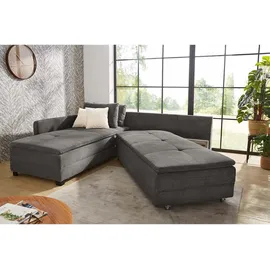 luma-home Ecksofa-Dauerschläfer, Doppelbett Federkern Bettkasten Couch Cord Dunkelgrau, & 15163 - Grau Anthrazit
