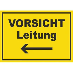Vorsicht Leitung mit Richtungspfeil links Schild A5 (148x210mm)