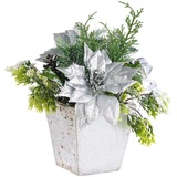 Infactory Weihnachts-Gesteck mit Blumen, Zweigen, Zapfen und Kunst-Schnee, 22 cm