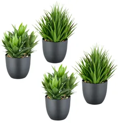 CREATIV green künstliche Pflanze Sukkulenten Set im Kunststofftopf mit Kies, 21 cm, grün, im 4er Set
