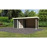 Karibu Gartenhaus Schwandorf 3 mit Anbaudach,terragrau,2,1 x 217 cm-terragrau 50% Aktions-Rabatt auf Dacheindeckung & gratis Gartenhaus-Pflegebox