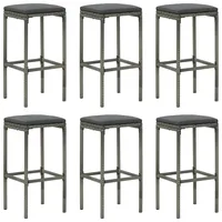 vidaXL Barhocker mit Kissen 6 Stk. Grau Poly Rattan