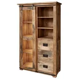 Massivmoebel24 Vitrine 100x45x175 Mango Farbe:Natur lackiert Größe:100x45x175 cm (BxTxH)