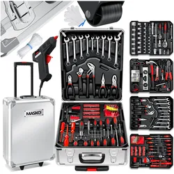 MASKO® Werkzeugkoffer 969-teilig gefüllt   Werkzeugset im Aluminiumkoffer   Werkzeugkasten mit Rollen   Werkzeugkiste Haushalt, Haus, Hobby, KFZ   Trolley-Funktion   Profi Werkzeugwagen Handwerkzeug