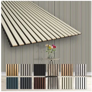 Hexim Wanddekoobjekt AP01 (Akustikpaneele 278x60cm - flexible Lamellenwand Holz MDF Wandpaneele Lamellenverkleidung Wandverkleidung Innendekoration schalldämmend (1 Paneel / 1,67 m2 Palomino - AP01) weiß