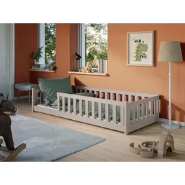 Kids Collective Kinderbett Bodenbett 90x190 cm Bett mit Rausfallschutz & Lattenrost Montessori Bett Bed Gitterbett Kinder Jugendbett Einzelbett mit Matratze Kaschmir Holz, massiv Junge Mädchen
