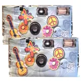 2X 1A PHOTO PORST Einwegkamera Edition Flower Power, Blumen und Schmetterling, mit Blitz, Batterien und Film (2er Pack, je 27 Aufnahmen)