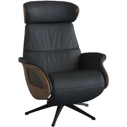 Relaxsessel FLEXLUX "Clement elektrischer Funktionsessel", schwarz (deep schwarz), B:81cm H:111cm T:90cm, Sessel, Größe M, Rücken & Fußteil elektrisch, Akku, Arml. Walnuss, Fuß schwarz